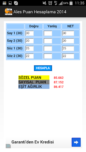 ALES Puan Hesaplama 2014