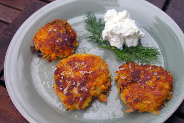 Sweet potato pancake with chevre and dill