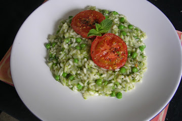 Mint and Green Pea Risotto, with Roasted Tomatoes