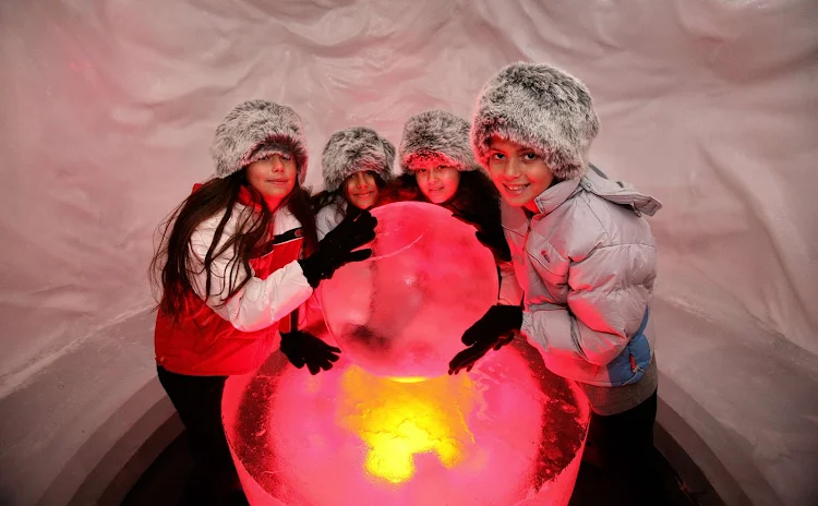 Local patrons of Ice Space Eliat, a theme club in Eliat, a resort city, port and popular resort in southern Israel at the northern tip of the Red Sea. 