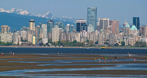 low-tide-view-of-skyline-Vancouver-British-Columbia-1 - Vancouver, British Columbia, skyline at night