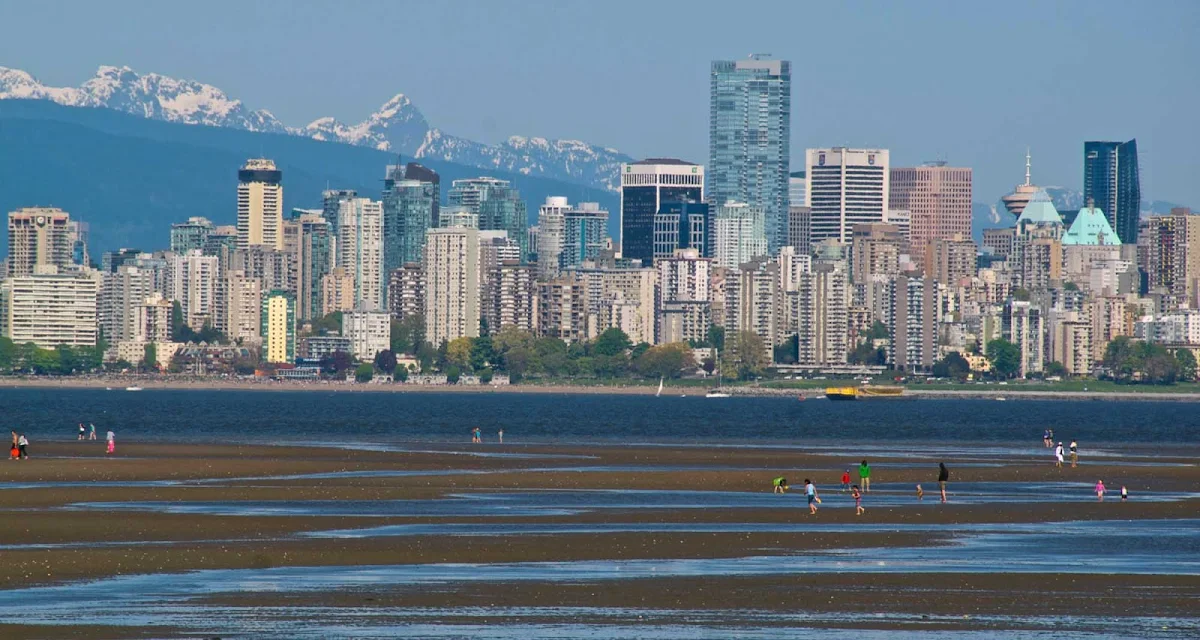 low-tide-view-of-skyline-Vancouver-British-Columbia-1 - Vancouver, British Columbia, skyline at night