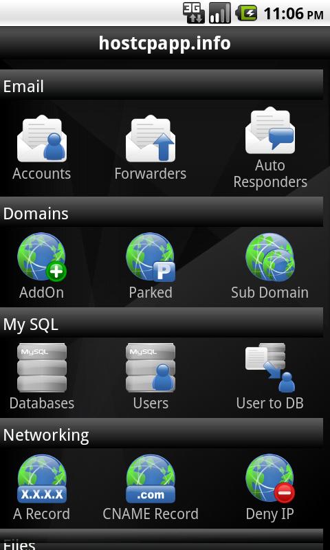 Android application HostCP (for cPanel ®) screenshort