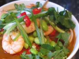 Hot Shrimp and Edamame Udon Soup