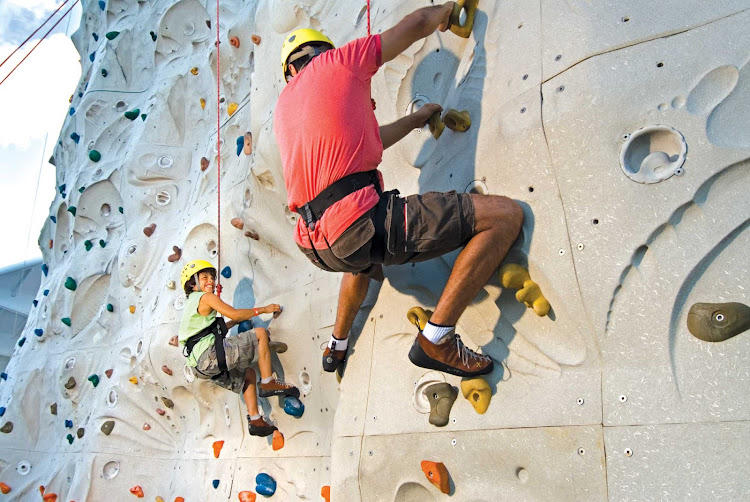Ever feel like climbing the walls? Rock wall climbing is one of the many fun family activities to try on Voyager of the Seas.