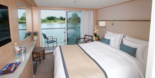 Open up your stateroom to a private balcony with uninterrupted views of your travels aboard your Viking River cruise of Europe.