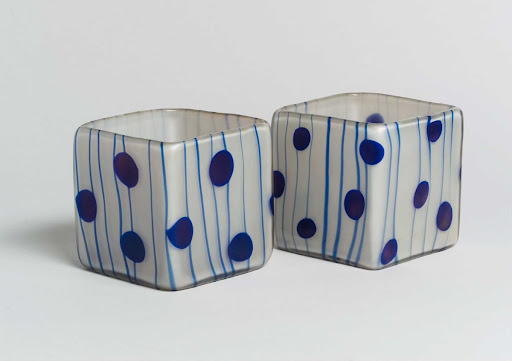 Cubic Vases with Blue Decoration