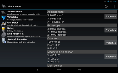 Phone Tester sensors GPS...