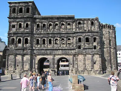 Historic buildings of Porta Nigra in Trier, Germany.