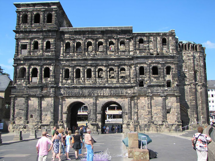 Historic buildings of Porta Nigra in Trier, Germany.
