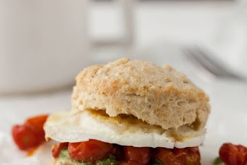 Egg, Roasted Tomato, and Pesto Biscuit Sandwich