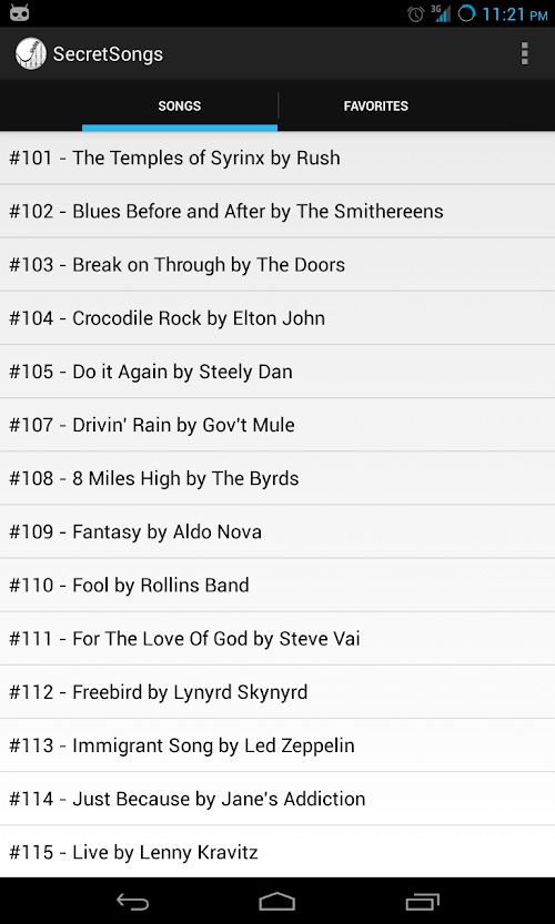 Android application Secret Songs screenshort