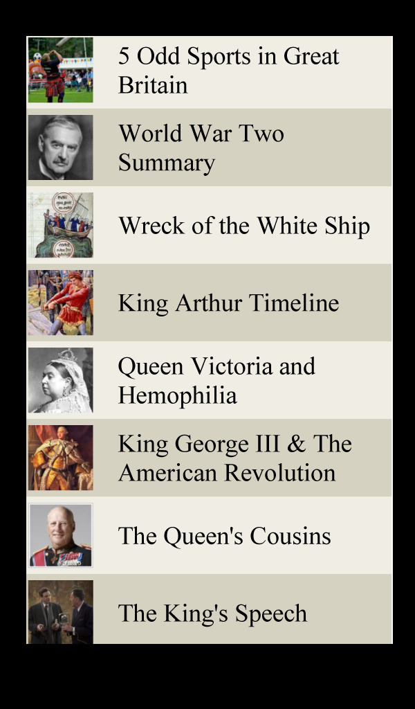 British History Lists Screen 3