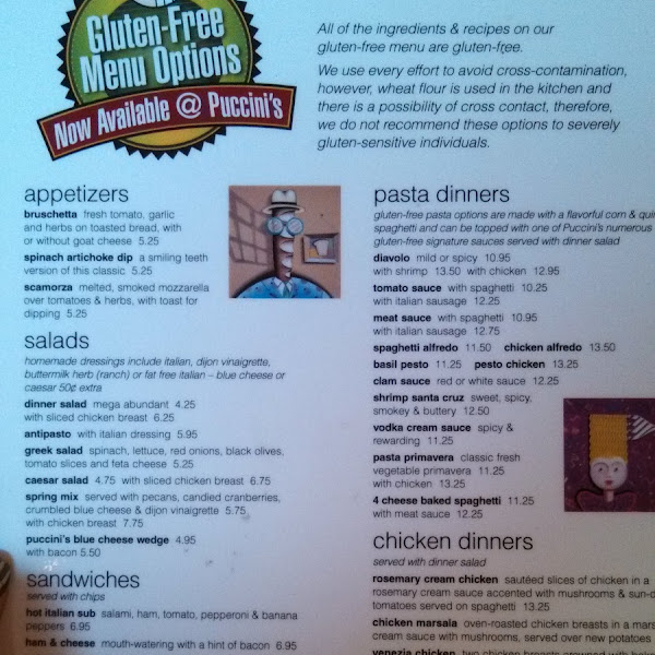 front page of the menu, back of menu has pizza options.