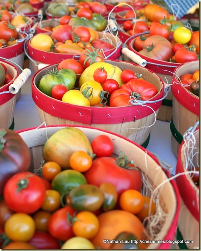tomatofest farmers market bucket of assorted heirlooms
