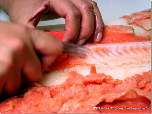 Scraping Salmon Meat From the Bones
