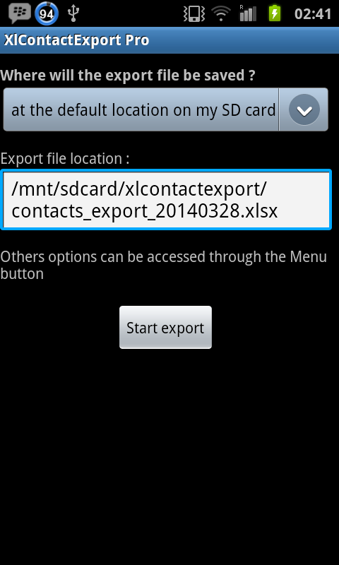 Android application XlContactExport Pro screenshort