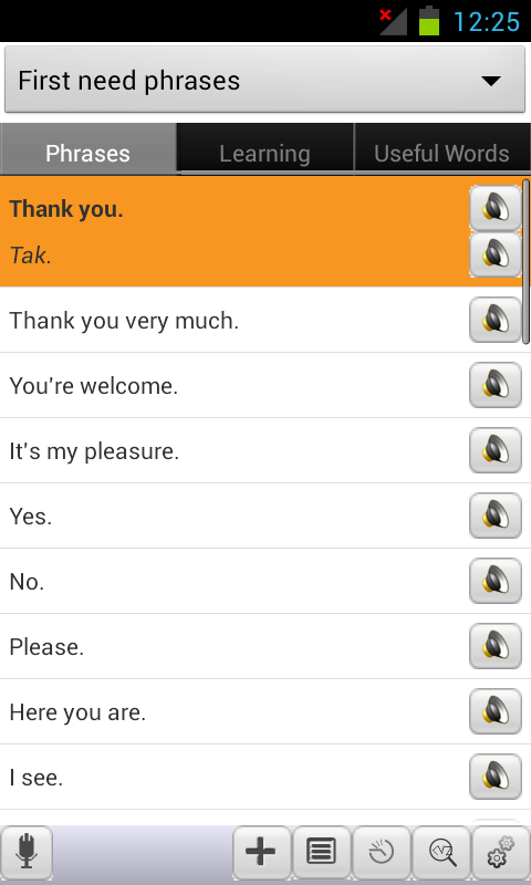 English&lt;-&gt;Danish Phrasebook Screen 2