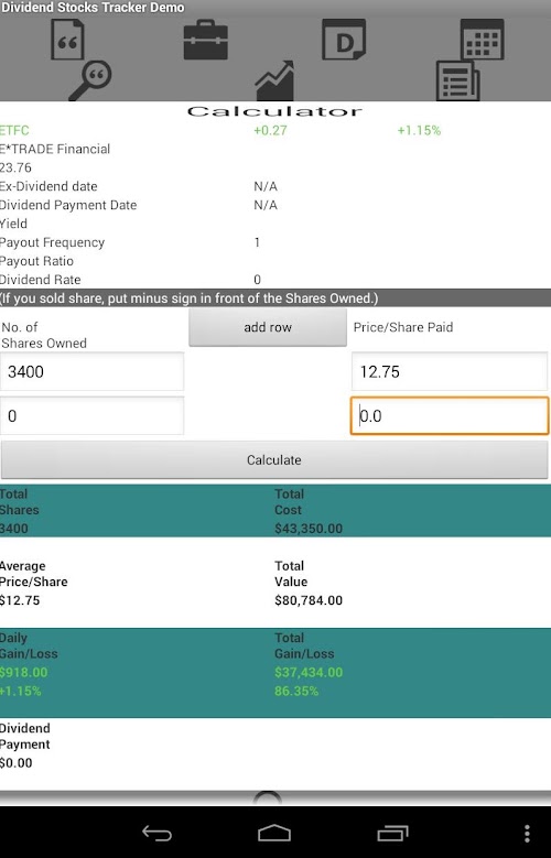 Android application Stocks Dividend Tracker screenshort