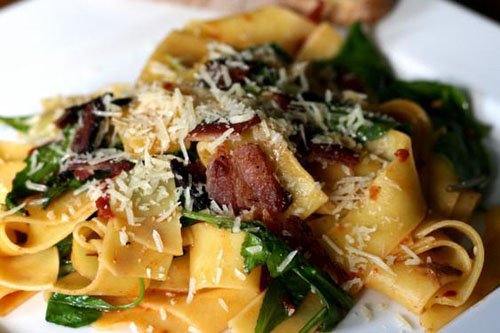 Pappardelle with Arugula and Bacon