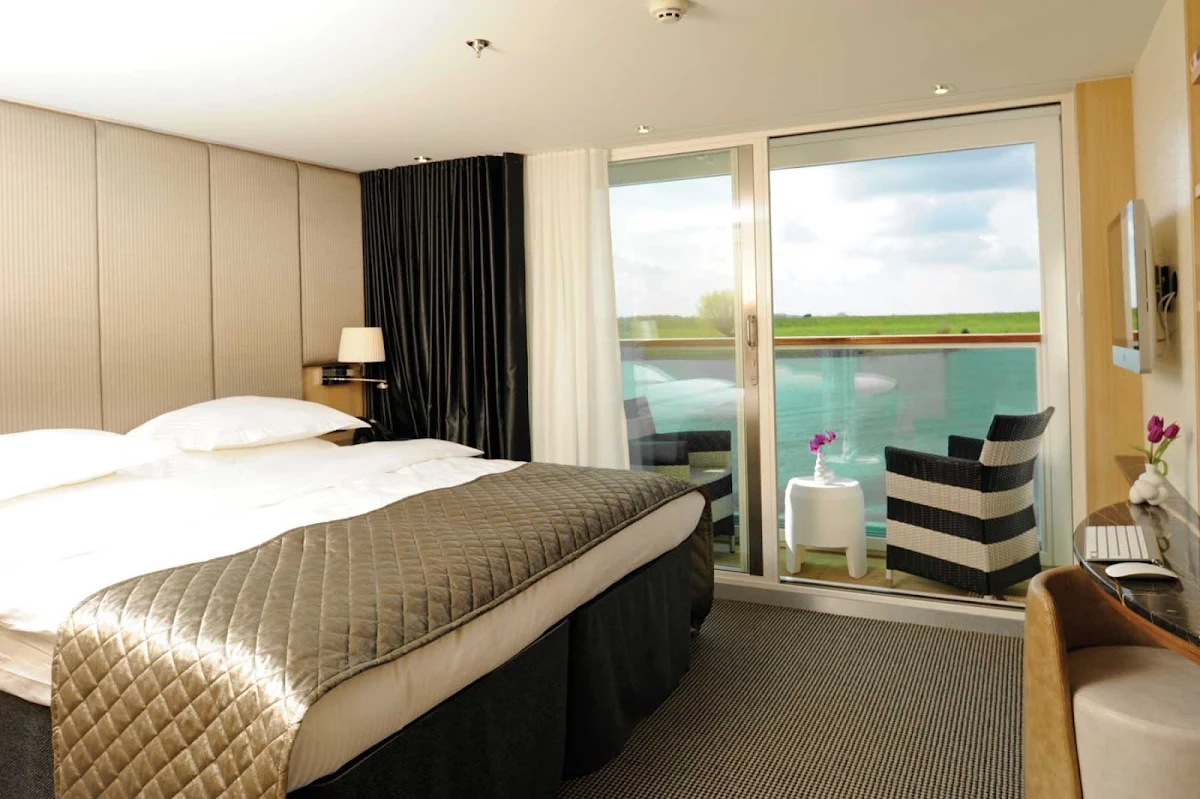 Scenic-Cruises-Crystal-Deluxe-Balcony - Access to a private balcony a step or two away from your bed is one of the luxuries you will appreciate on Scenic Crystal's Deluxe Balcony Suite.
