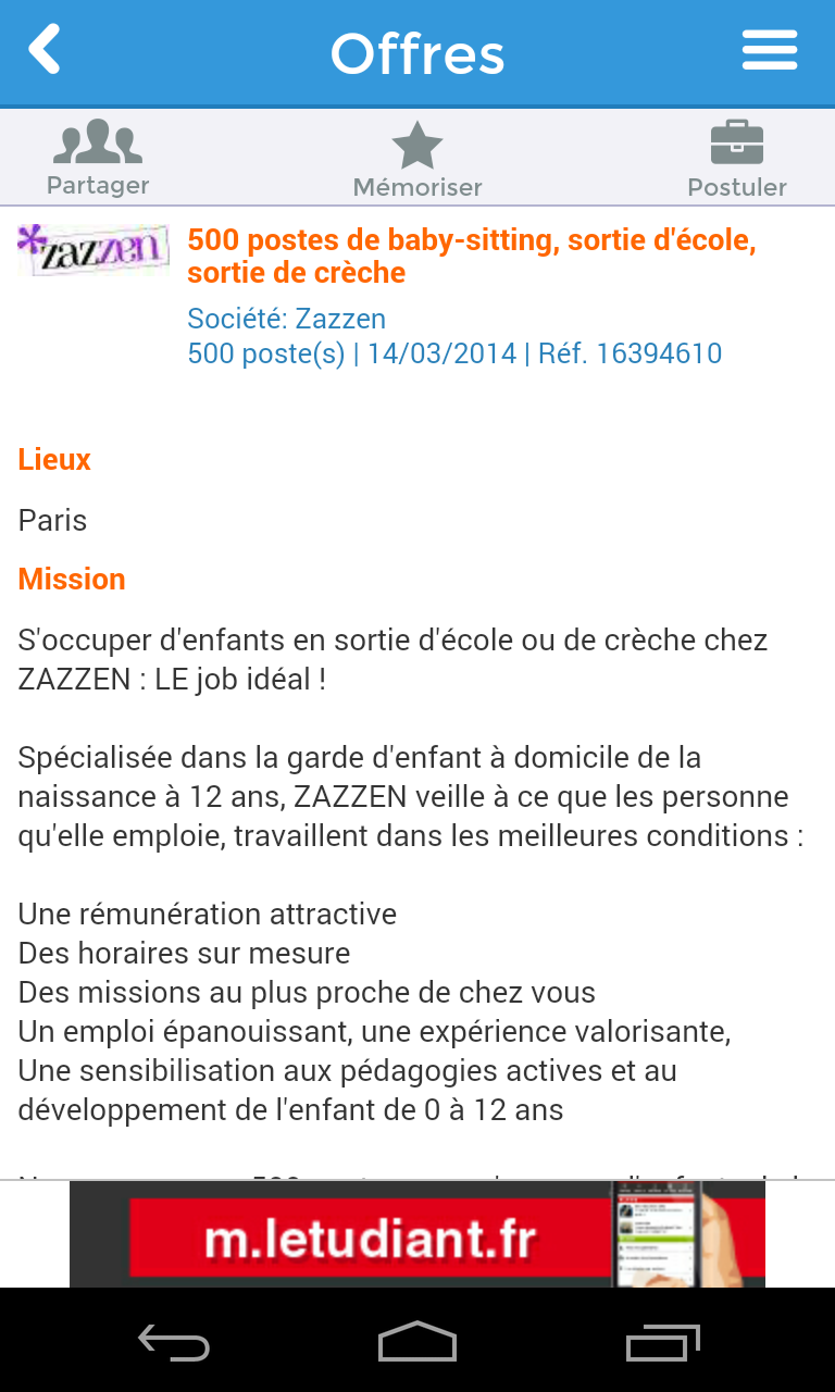 Jobs pour étudiants Screen 3