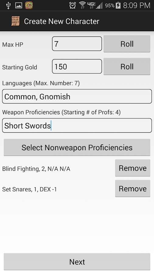 AD&D 2e Character Sheet - Android Apps on Google Play