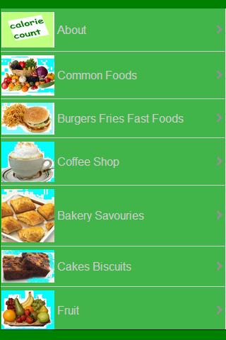 Calorie Counting fast foods Screen 1