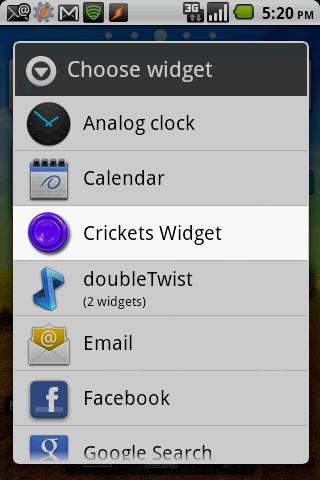 Instant Crickets Widget Screen 3