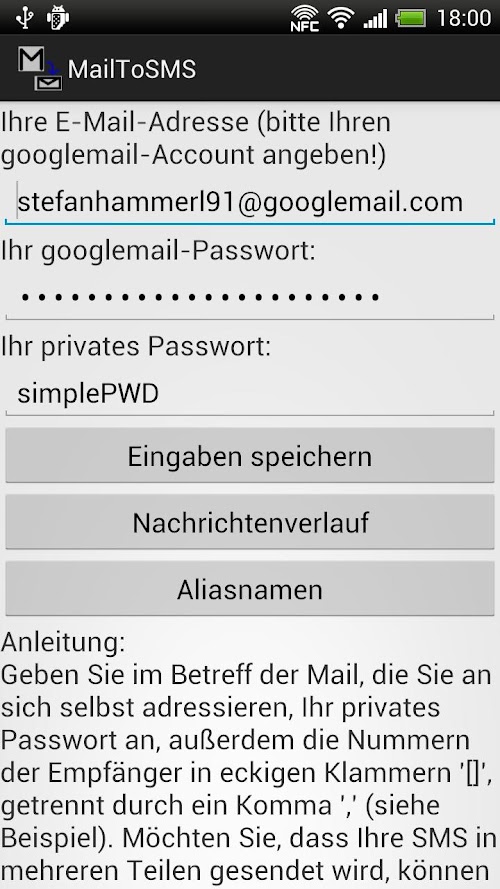 Android application MailToSMS screenshort