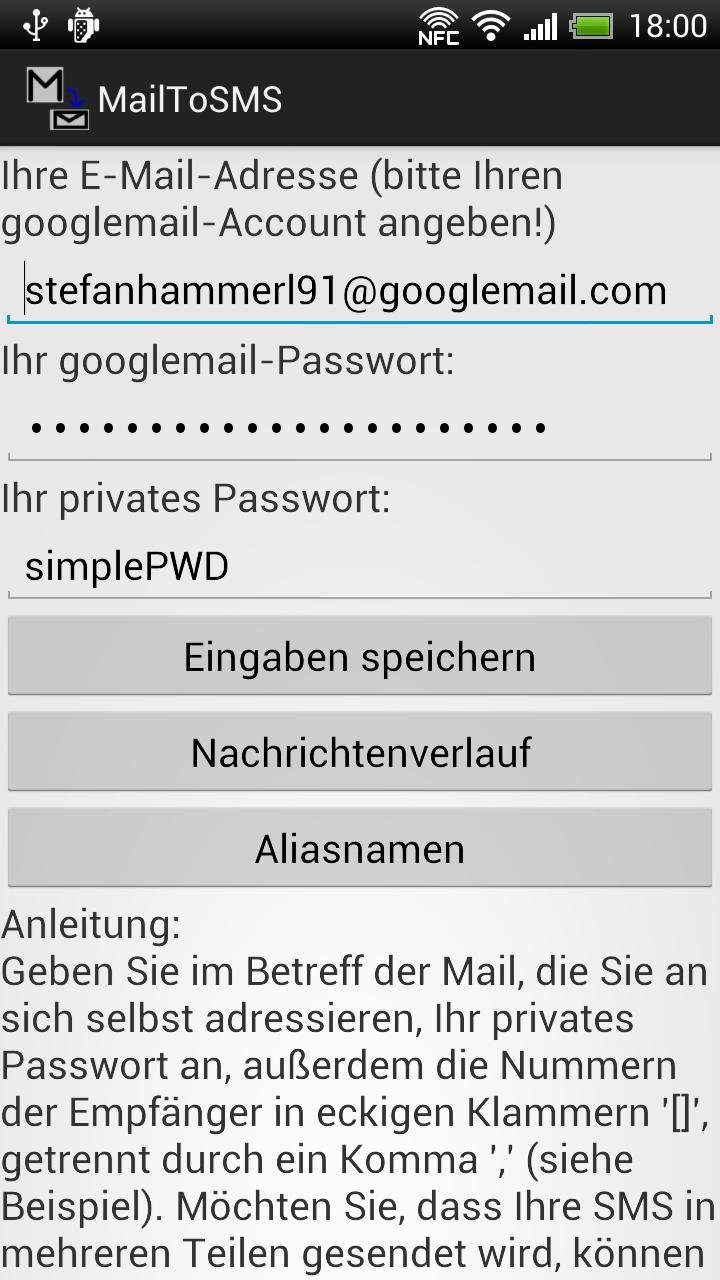 MailToSMS Screen 1