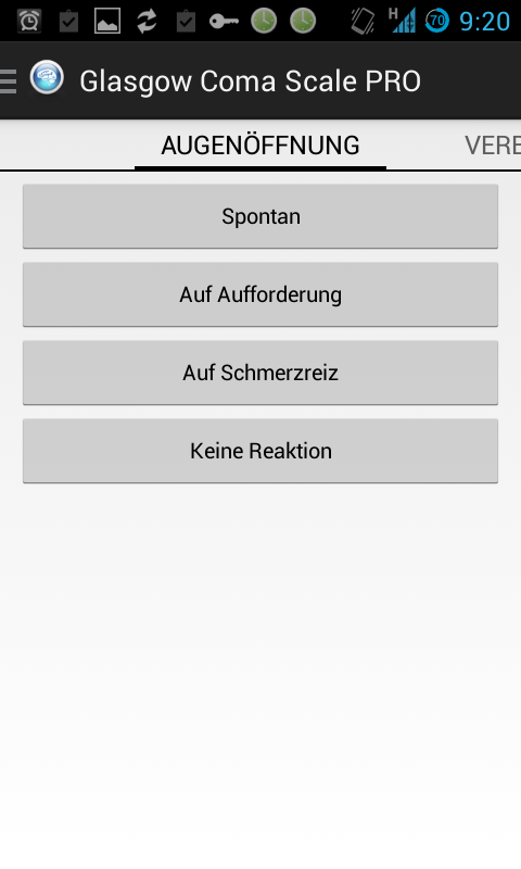 Android application Glasgow Coma Scale screenshort