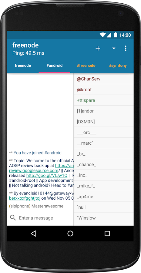   AndroIRC – Capture d'écran 