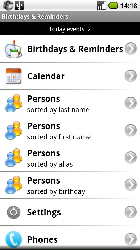 Android application Birthdays &amp; Reminders screenshort