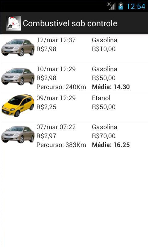 Android application Combustível sob controle screenshort