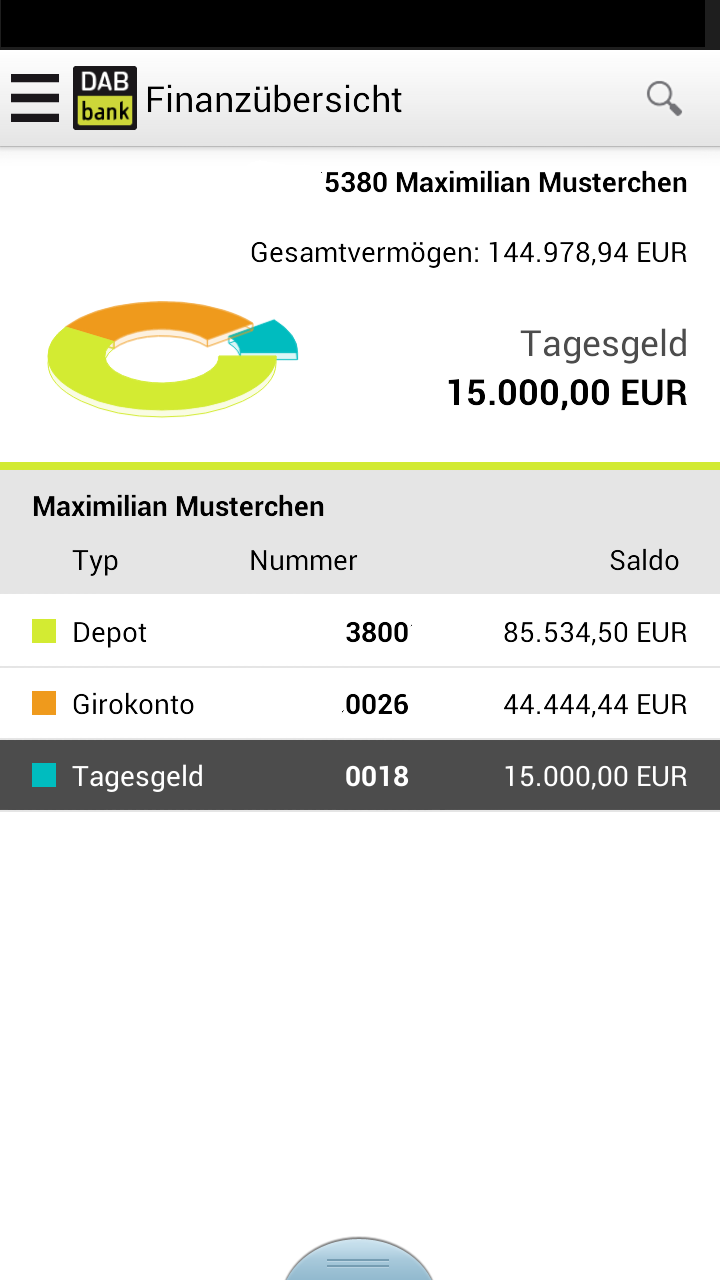 DAB Bank mobile Screen 2