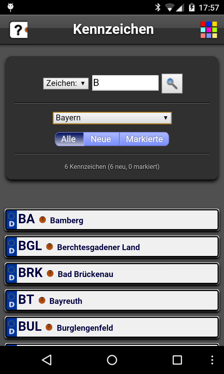 Android application German Car Plates screenshort