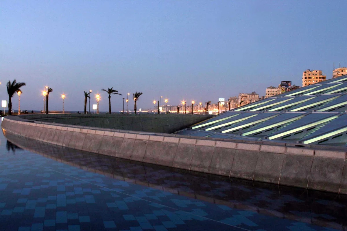 Alexandria-Egypt-Library - The site of the Library of Alexandria at dusk. Built in the 3rd century BC, it flourished until the Roman conquest of Egypt in 30 BC.