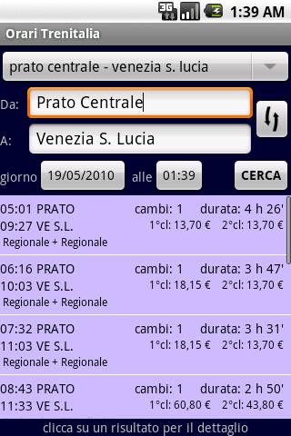 Android application Italian Trains Timetable PLUS screenshort