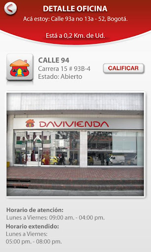 Davivienda aplicación android ios pantallazo screenshot detalle oficinas Davivienda aplicación android ios pantallazo screenshot detalle oficinas