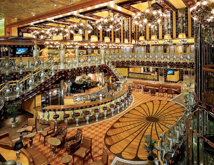 The Colossus Grand Atrium is the central hub of Carnival Legend.