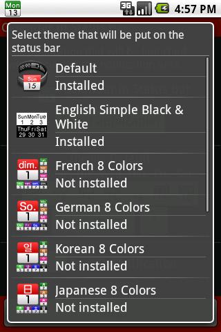 Calendar in Status bar Screen 2