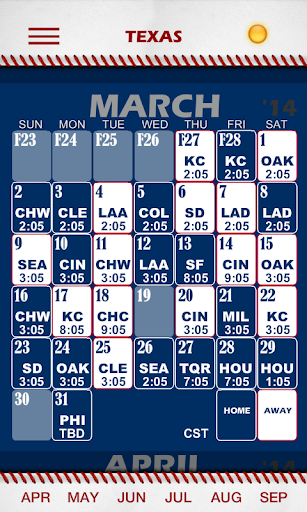 Baseball Pocket Sked - Rangers