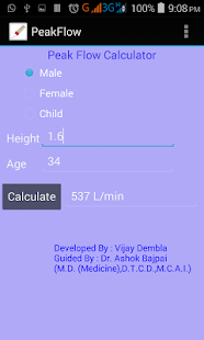Peak Flow Meter Calculator Screen 2