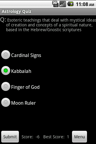 Astrology Guide and Quiz Screen 2