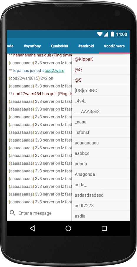   AndroIRC – Capture d'écran 