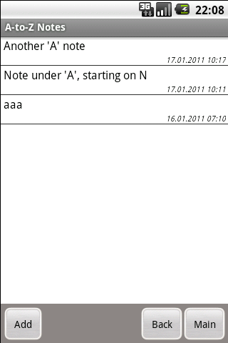 A-to-Z Notes Screen 2
