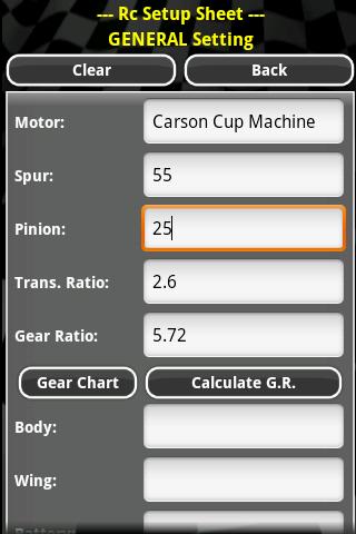 Rc Car Setup Sheet Screen 2