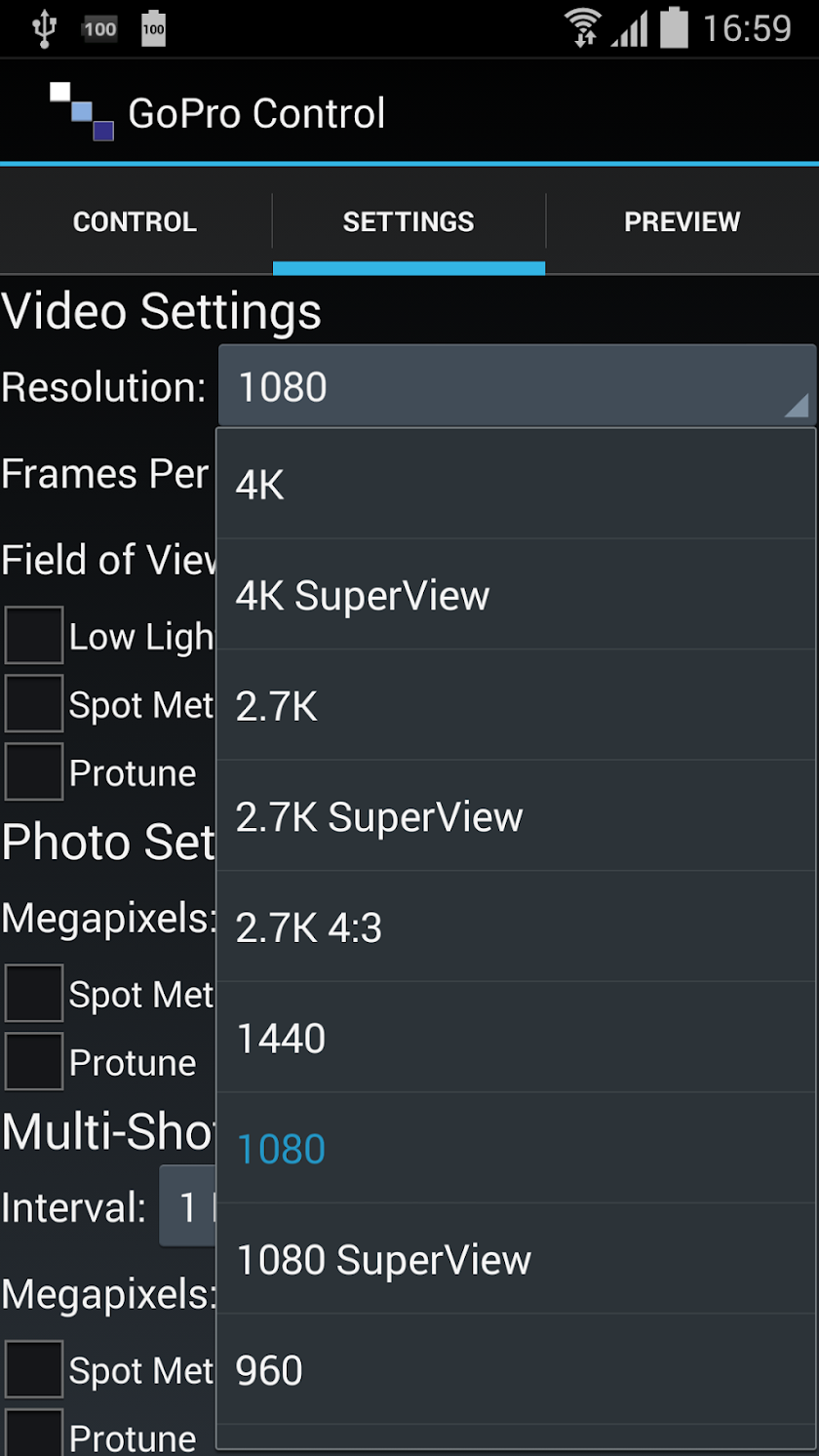 Camera Control - GoPro Hero 4 Screen 2