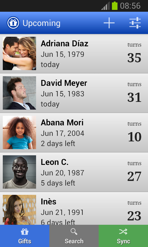 Android application Birthday calendar (Upcoming) screenshort